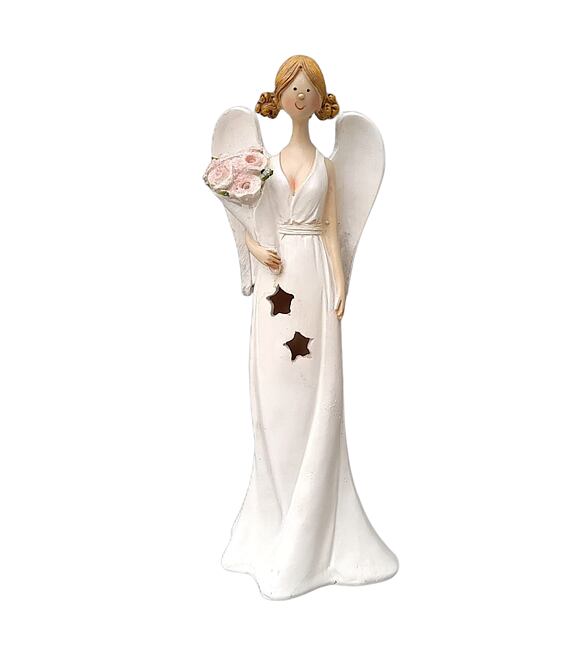 Anděl svítící s květinou, 27 cm, polyston PRODEX 240101