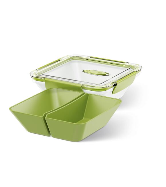 Dóza na oběd, dělená, bílá/zelená 0,9 l Bento box Emsa