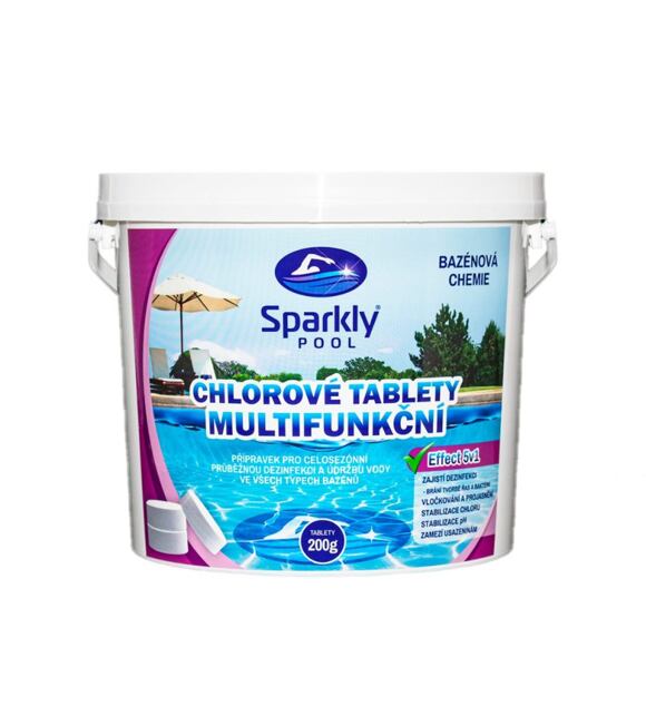 Sparkly POOL Chlorové tablety do bazénu 5v1 multifunkční 200g 3 kg