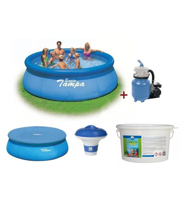 Akční set Tampa - bazén 3,96x0,84 m, písková filtrace, tablety 5v1, plovák, krycí plachta