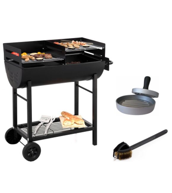 Sada Detroit Gril černý + kartáč + lis na hamburegery Tepro TT1037+TT8503+TT8564